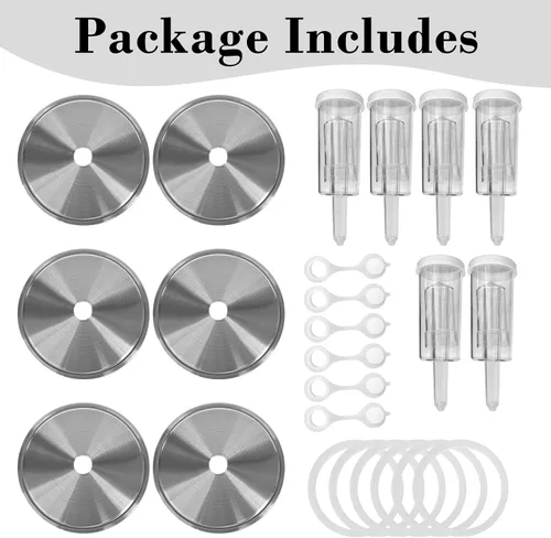 Miniatura 2 de Kit de tapas de fermentación para tarros Mason de boca ancha 6 tapas de fermentación de acero inoxidable 304 con 6 esclusas de aire, 6 anillos
