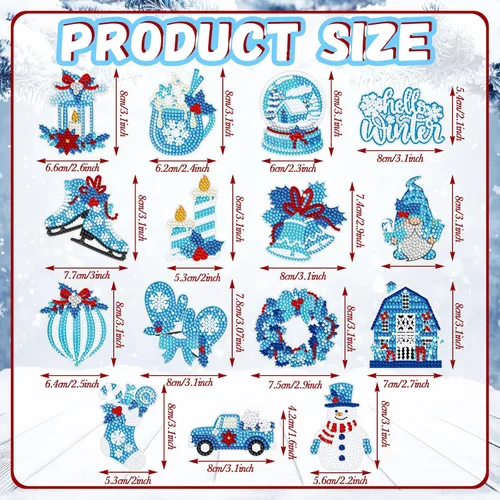 Miniatura 3 de BBTO 15 piezas de llavero de pintura de diamante de Navidad adornos de arte de diamantes de invierno muñeco de nieve, guantes de invierno