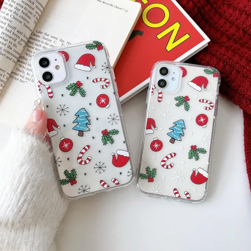 Miniatura 2 de RALEAVO Funda de Navidad Transparente Clara para iPhone 11, bonita funda de invierno para mujeres, niñas y niños con sombreros, campanas, delgada
