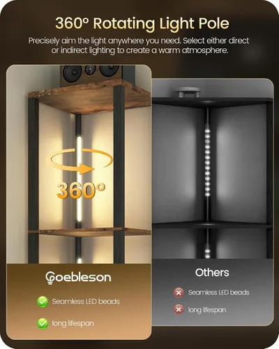 Miniatura 5 de Estante de exhibición de 64.2 pulgadas con luz, lámpara de pie de esquina moderna con estantes, lámpara de pie LED regulable con control remoto