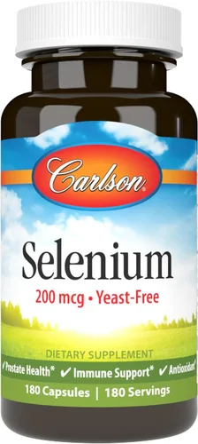 Carlson - Selenio, 200 mcg sin levadura, salud de próstata y apoyo inmunológico, antioxidante, 180 cápsulas