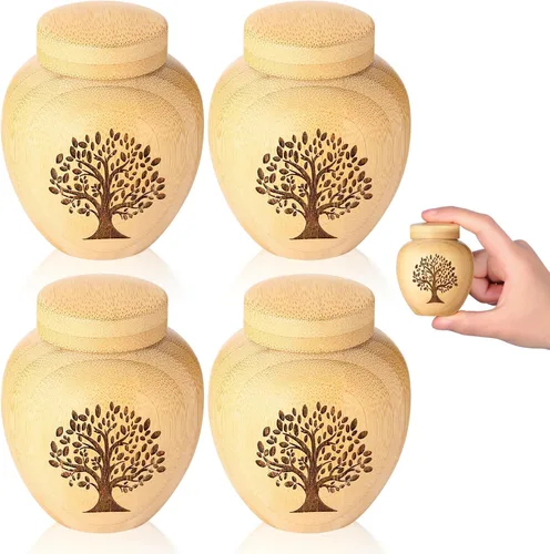 Miniatura 12 de Pequeños Juegos de Urnas para Cenizas Humanas, Conjunto de 1, Mini Urnas para Cenizas Hechas de Bambú con Patrón de Árbol de la Vida Grabado, Mini