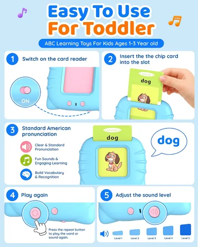 Miniatura 4 de Aullsaty Tarjetas didácticas parlantes para niños de 1 a 5 años, 536 palabras visuales mejoradas con 6 canciones, juguetes sensoriales Montessori