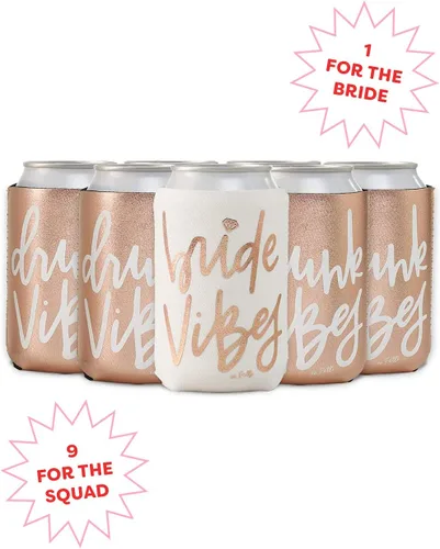 Miniatura 3 de xo, Fetti Enfriador de latas para despedida de soltera, blanco + oro rosa, 10 unidades, soporte de neopreno, funda para bebidas, despedida