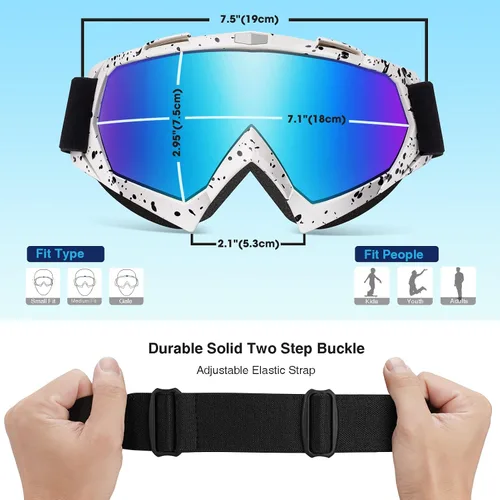 Miniatura 6 de Braylin Gafas de esquí para adultos, paquete de 2 gafas de snowboard para jóvenes, adolescentes, hombres y mujeres, gafas de moto de nieve de visión