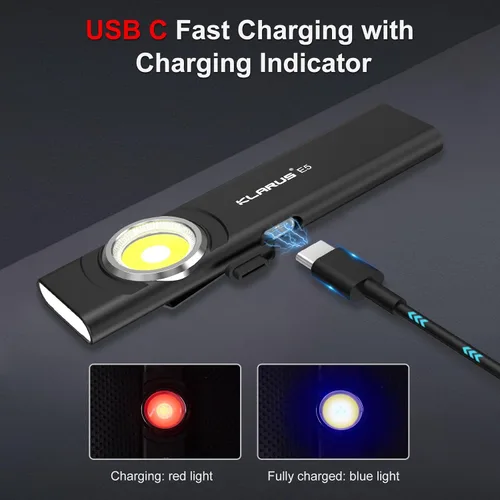 Miniatura 7 de Klarus E5 2 piezas de linterna de bolsillo, linterna recargable EDC, súper delgada 4.2x1x0.3 pulgadas, 600 lúmenes, puerto USB-C, IPX4, fuente