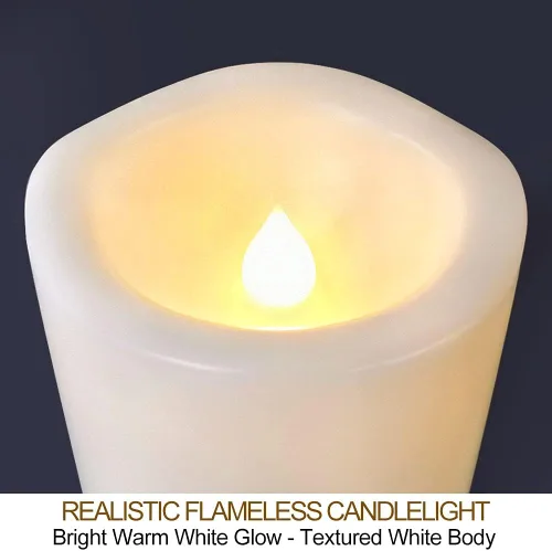 Miniatura 6 de Paquete de 2 velas LED blancas para exteriores de 3 x 8 pulgadas, sin perfume, IP65, impermeable, funciona con pilas, pilar sin llama con control