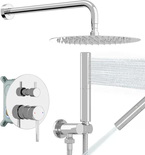 Miniatura 10 de BESy Sistema de ducha con cabezal de ducha de lluvia redondo de 10 pulgadas y montaje en pared de mano, juego combinado de grifo de ducha de lluvia