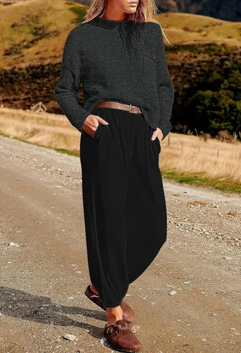 Miniatura 2 de Pink Queen Conjunto de 2 piezas de suéter de punto sin botones y pantalones de cintura alta para mujer 2023
