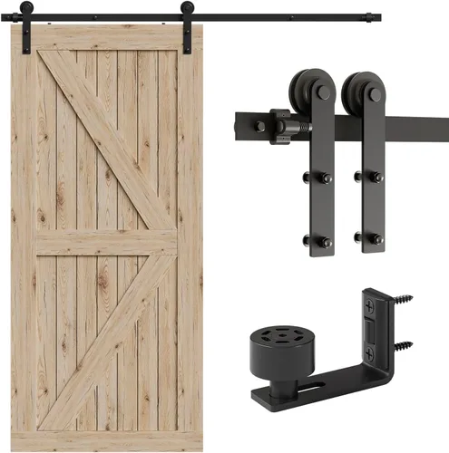 Miniatura 15 de CCJH - Kit de herrajes para puerta corrediza de granero de 10pies, resistente, suave y silencioso, fácil de instalar, p/paneles de puerta indiv.