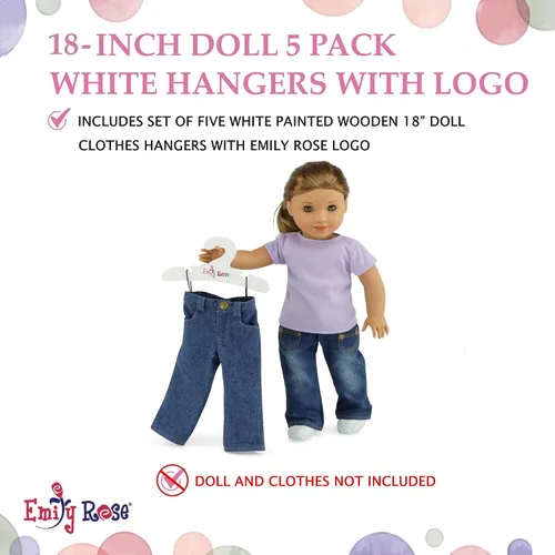 Miniatura 3 de Emily Rose Perchas de ropa para muñecas de 18 pulgadas, paquete de 5 unidades, color blanco, organizador de almacenamiento de armario compatible