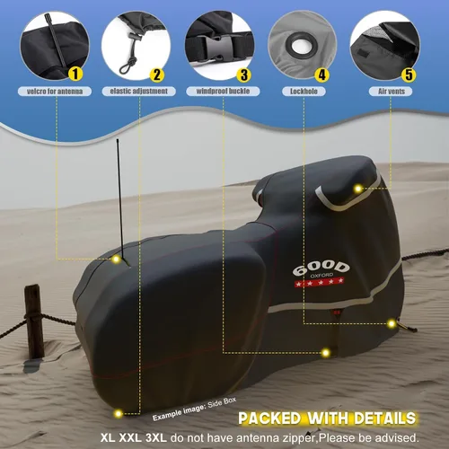 Miniatura 5 de Funda para motocicleta 600D resistente para todas las estaciones, universal, impermeable, protección solar al aire libre, duradera, reflectante Negro