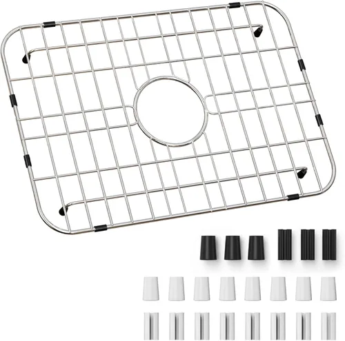 Rejilla de fregadero de 18" x 12-1/2", rejillas de fregadero de acero inoxidable para la parte inferior de fregaderos de cocina, drenaje centrado
