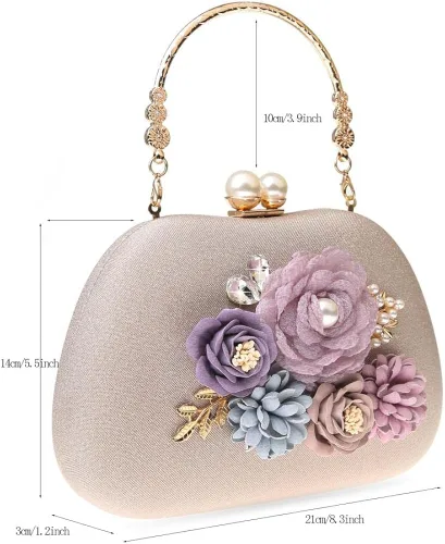 Miniatura 3 de Bolso de mano floral vintage para mujer, bolso de mano de noche con asa superior
