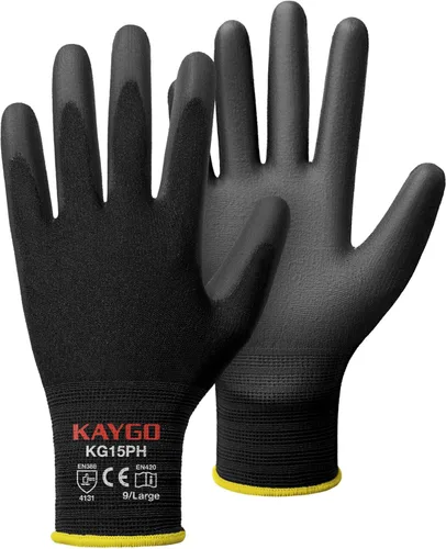 Miniatura 14 de KAYGO KG15P - Guantes de trabajo con revestimiento de poliuretano, nailon Lite, para la seguridad, revestimiento de poliuretano gris, muñeca de Azul