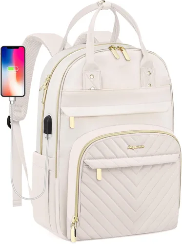 Miniatura 9 de Mochila para laptop para mujer, mochila de viaje de trabajo de 15.6 pulgadas con cargador USB, mochila universitaria impermeable, mochila