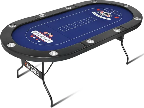 Miniatura 8 de RAYKEEP Mesa de póquer plegable, mesas de póquer plegables para 8 jugadores con patas plegables, fieltro de grado casino, rieles acolchados y marrón