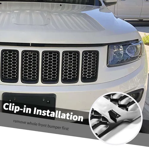 Miniatura 4 de 3 piezas de insertos de parrilla tipo panal compatibles con Jeep Grand Cherokee 2014-2016 (Negro)