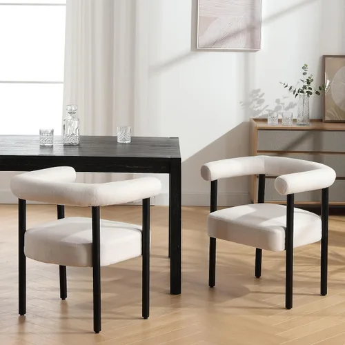 RIVOVA Juego de 2 sillas de comedor de lino beige, respaldo curvado tapizado moderno, sillas de cocina, comedor, sillones decorativos con patas de