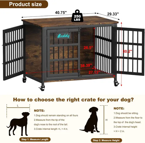 Miniatura 7 de EasyCom Mueble de jaula para perros de 41, 33 y 27 pulgadas, con etiqueta de nombre, resistente para perros medianos, jaula de metal resistente