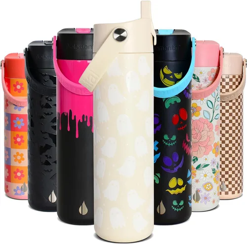 Miniatura 45 de Elemental Botella de agua aislada de 24 onzas con popote, botellas de agua con núcleo de acero inoxidable 100% a prueba de fugas para viajes, Beige