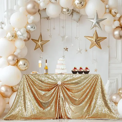Miniatura 56 de PartyDelight Mantel de lentejuelas redondo de 50 pulgadas, color dorado claro, adorno de mesa para decoración de bodas, fiestas, cumpleaños