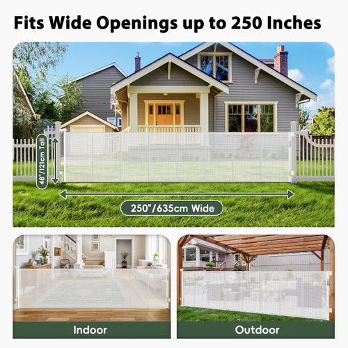 Miniatura 2 de Puerta retráctil extra ancha para perros de 250 pulgadas, puertas retráctiles reforzadas de 20 pies para bebé, puerta extra ancha para perros, Blanco