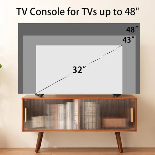 Miniatura 6 de Baveke Soporte de TV de bambú centro de entretenimiento, soporte de televisión moderno de mediados de siglo para televisores de 50-55 pulgadas