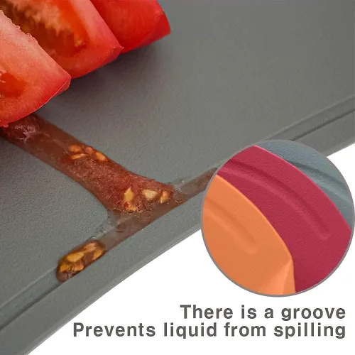 Miniatura 5 de doblé Tabla de cortar flexible antiarañazos para picar, ranuras para jugos sin arañazos con mango de fácil agarre, antideslizante, apta
