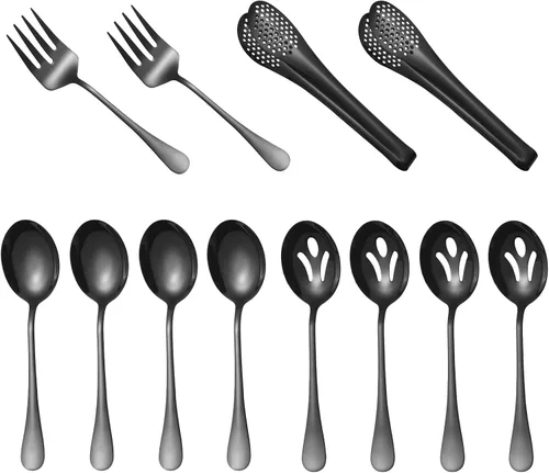 Miniatura 9 de Utensilios de servir de acero inoxidable, juego de 8 piezas con cucharas de servir, tenedor de servir, cucharón de sopa, servidor de lasaña