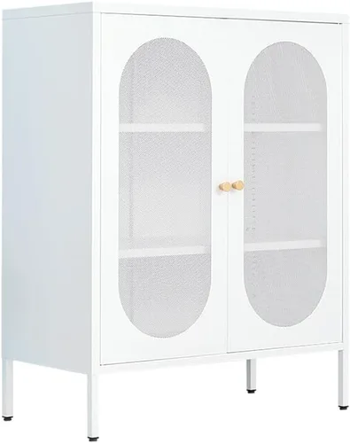 Miniatura 8 de Soporte de metal para TV, armario de almacenamiento con 2 puertas acrílicas, armario rosa con estante ajustable, gabinete lateral para el hogar