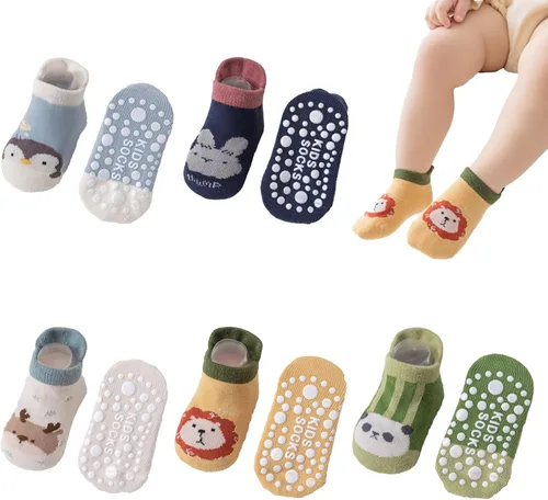 Miniatura 6 de Yeshsore - Calcetines para bebé con agarres, calcetines antideslizantes para niños pequeños, 5 pares