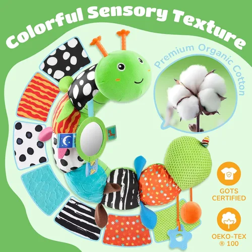 Miniatura 6 de AWOTOY Juguetes para Bebés de 6-12 Meses Oruga Musical Juguetes para Bebés Animales de Peluche 0-3-6 Meses Tiempo Boca Abajo Juguetes Sensoriales