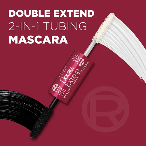 Miniatura 2 de L'Oreal Paris Makeup Double Extend Tubing Mascara, máscara de 2 pasos para alargar, a prueba de manchas, negro, paquete de 2