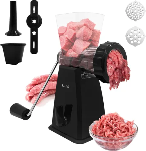 LHS Picadora manual de carne con cuchillas de acero inoxidable, resistente y potente base de succión para uso doméstico, rápido y sin esfuerzo, para