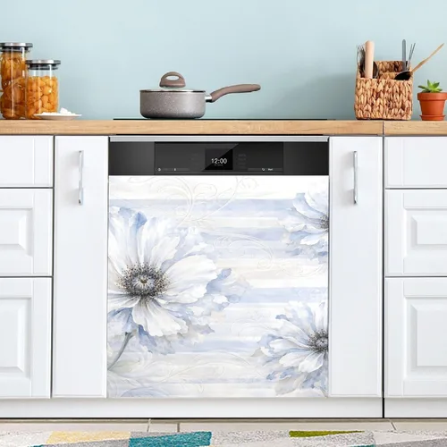 Miniatura 2 de ALAZA Imán grande para lavavajillas con diseño de flores en mármol, cubierta magnética de 23 x 26 pulgadas para nevera, decoración de cocina