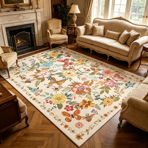 Miniatura 100 de Ukeler - Alfombra rústica con diseño floral para sala, dormitorio, comedor, Country rústico, Azul (luxury blue)
