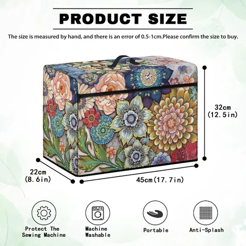 Miniatura 7 de Funda para máquina de coser con estampado floral, estilo bohemio, resistente a las manchas, ligera, impermeable, cubierta antipolvo con bolsillos