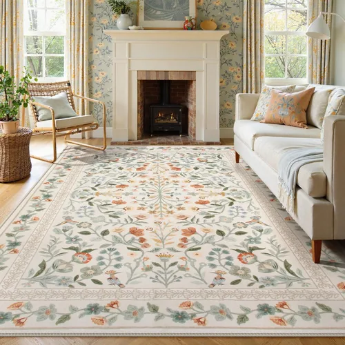 Miniatura 17 de Lahome Alfombra Floral Lavable de 3 x 5 Pies, Alfombras Pequeñas para Dormitorio, Suave Antideslizante, Alfombras para Entrada, Alfombra de Pila