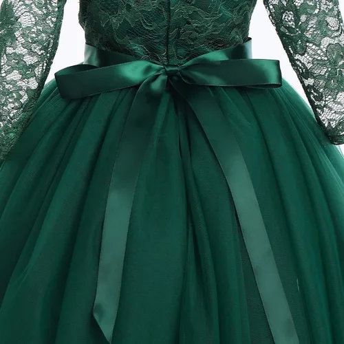Miniatura 4 de Vestido largo de encaje para dama de honor con mangas 34, longitud hasta el suelo, boda, fiesta, noche, formal, pegeant maxi vestidos de tul
