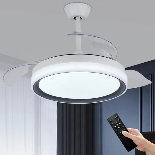 Miniatura 9 de 42" Retractable Ceiling Fan with Lights and Remote,Modern Silent DC Motor Ceiling Fan Dimmable 3 Color 6 Speed Ceiling Fans for Bedroom Living