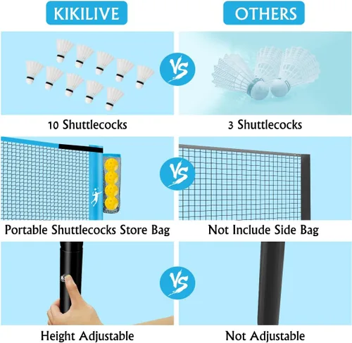 Miniatura 4 de Juego de red de bádminton de pickleball para patios traseros, juego combinado de voleibol portátil todo en uno con red ajustable, palas de voleibol
