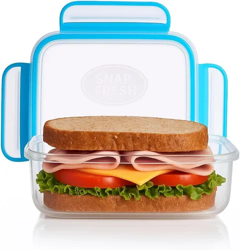 Miniatura 3 de Snap Fresh - Paquete de 4 recipientes para sándwich (15.2 fl oz) - Plástico reutilizable, sin BPA, tapas de cierre a presión y cierre y sello
