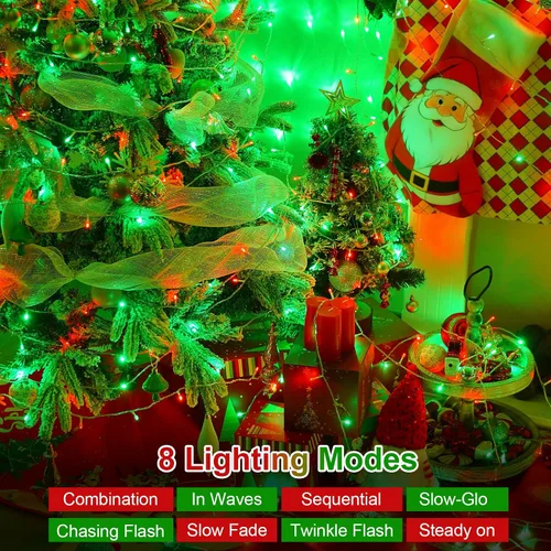 Miniatura 3 de QITONG Tira de luces rojas y verdes para exteriores, 165 pies, 500 luces LED de alambre transparente de Navidad para interiores, 8 modos de luz