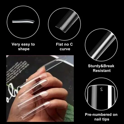 Miniatura 2 de SITELENABY Puntas de uñas cuadradas acrílicas 3XG de cobertura completa, 12 tamaños, 360 unidades, transparentes, acabado brillante