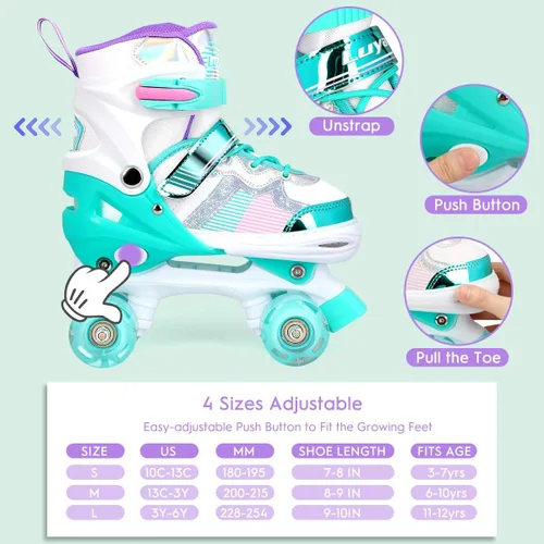 Miniatura 2 de Luyata Patines ajustables para niñas y niños, 4 tamaños de 6 a 12 y 3 a 5 años, patines para niños con 8 ruedas brillantes que se iluminan, 3