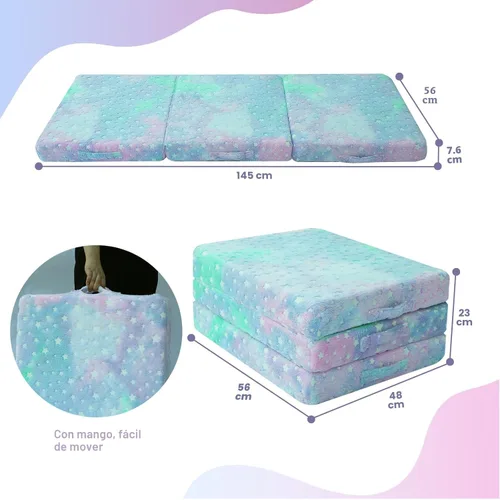 Miniatura 3 de MeMoreCool Colchón de suelo plegable para niños, Glow de 57x22 pulgadas, colchoneta para dormir y guardería para niños pequeños, futón plegable