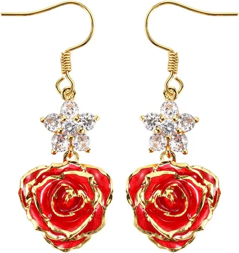 Miniatura 6 de Aretes de rosa chapados en oro para mujer, aretes de rosa de moda, el mejor regalo para esposa, madre en el día de San Valentín, aniversario