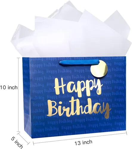 Miniatura 2 de Loveinside - Bolsa de regalo azul marino para cumpleaños con papel de seda para cumpleaños, baby shower, fiesta y más - 13 x 5 x 10 pulgadas, 1