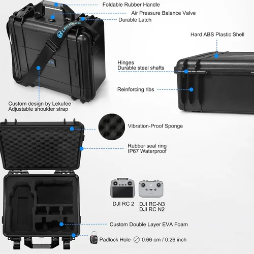 Miniatura 3 de Lekufee Funda rígida impermeable compatible con DJI Air 3S/3 Drone/Fly More Combo/RC 2/N3/N2 mando a distancia y accesorios (solo funda)